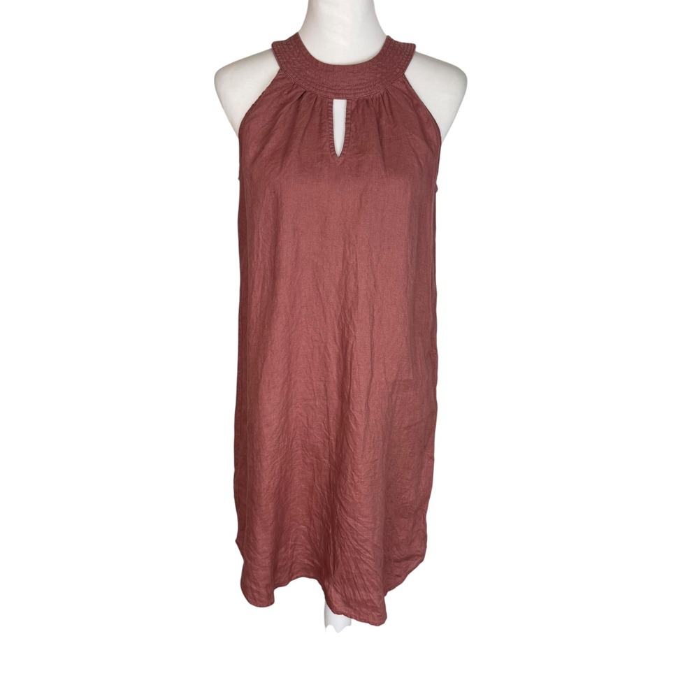 C&C California Womens‎ 100% Linen Halter Keyhole Shift Dress Terracotta Rose S